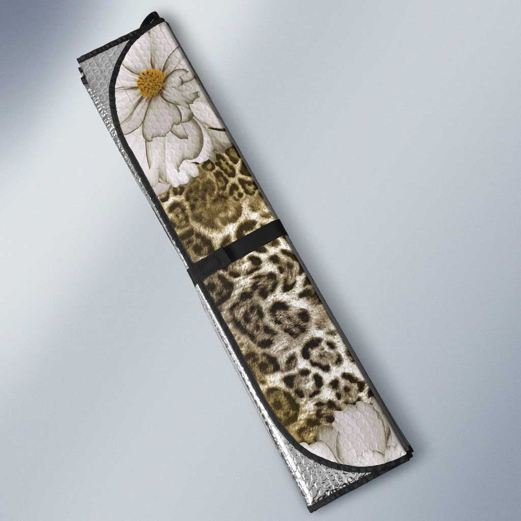 African Leopard Floral Pattern Auto Sun Shade Sahara Pearl