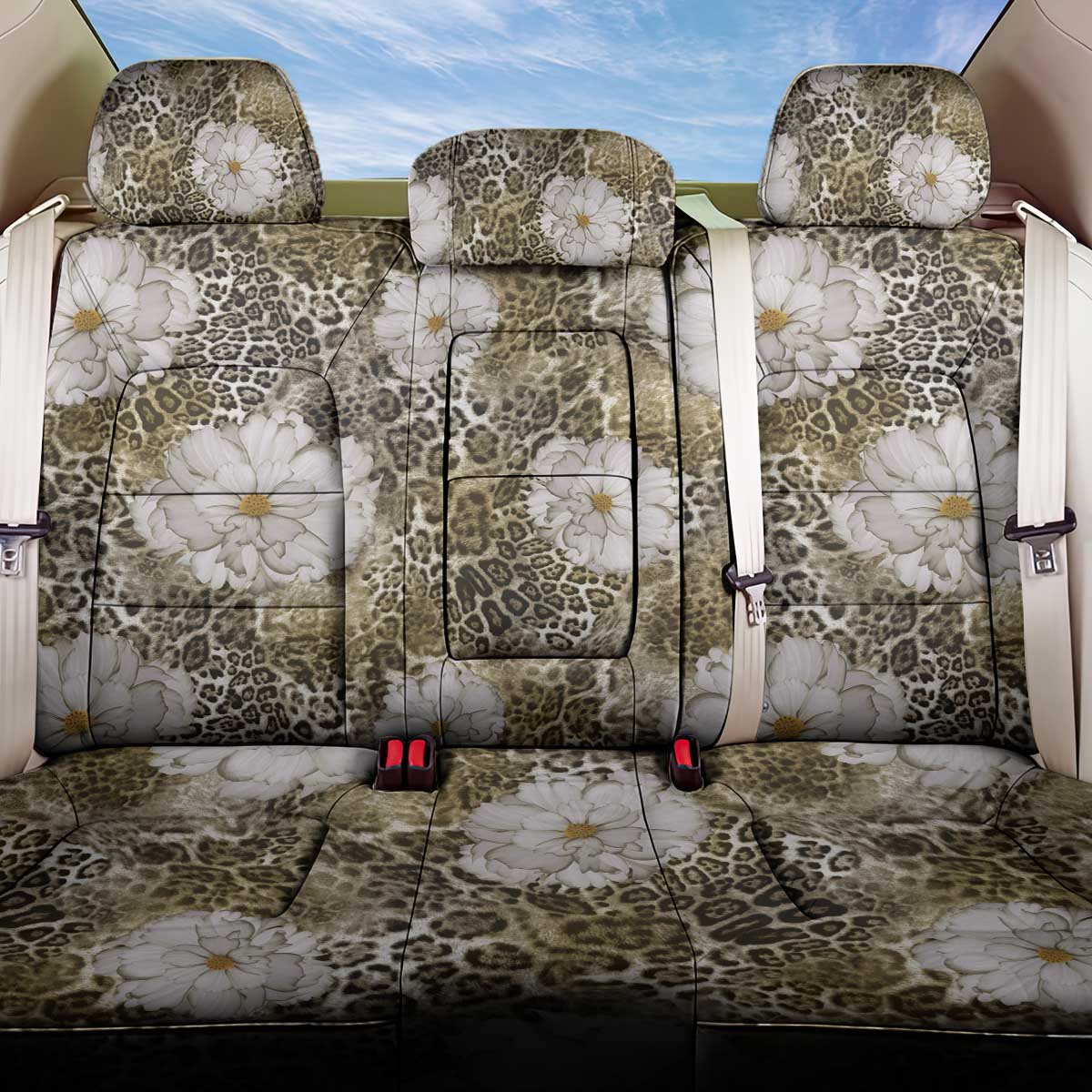 African Leopard Floral Pattern Back Car Seat Cover Sahara Pearl