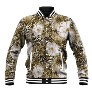 African Leopard Floral Pattern Baseball Jacket Sahara Pearl