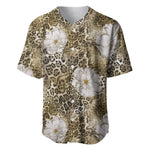 African Leopard Floral Pattern Baseball Jersey Sahara Pearl