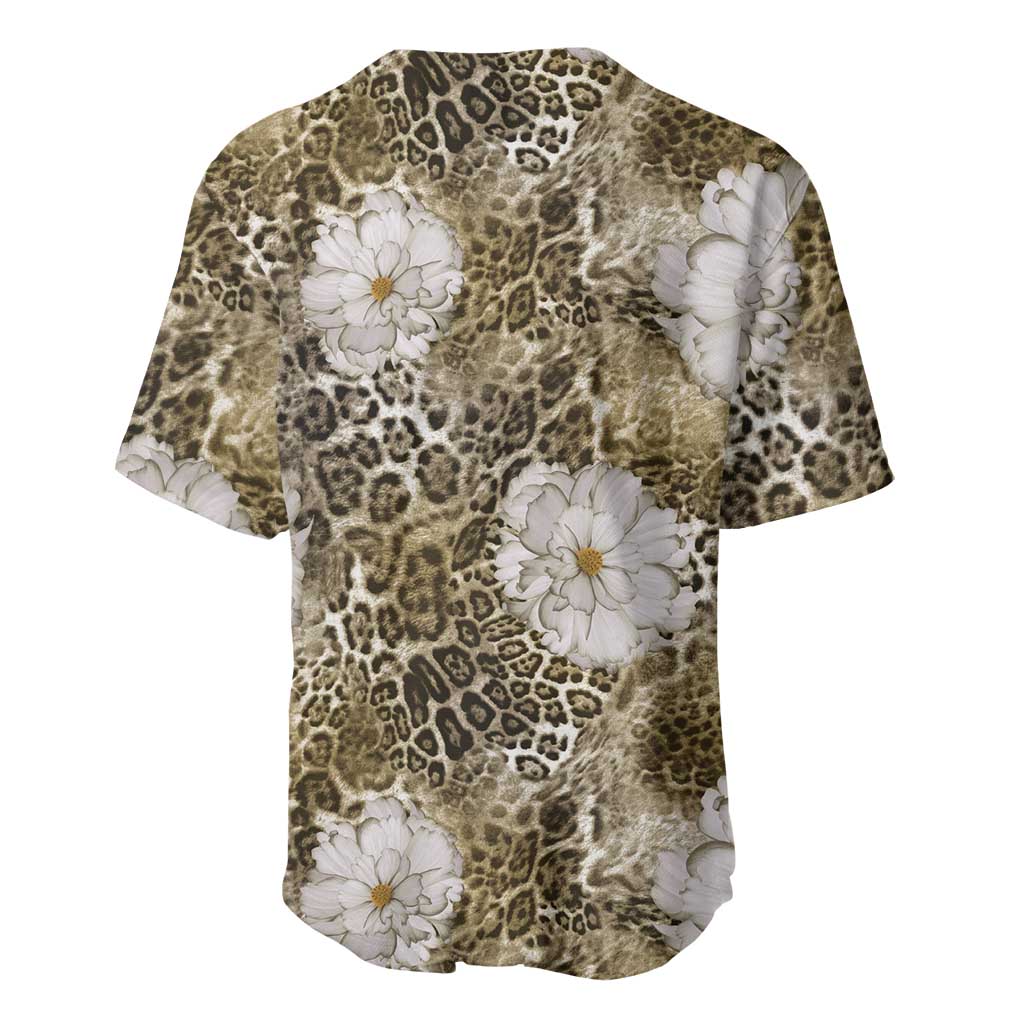 African Leopard Floral Pattern Baseball Jersey Sahara Pearl