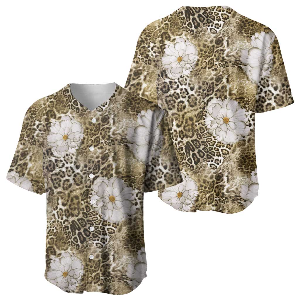 African Leopard Floral Pattern Baseball Jersey Sahara Pearl