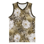 African Leopard Floral Pattern Basketball Jersey Sahara Pearl