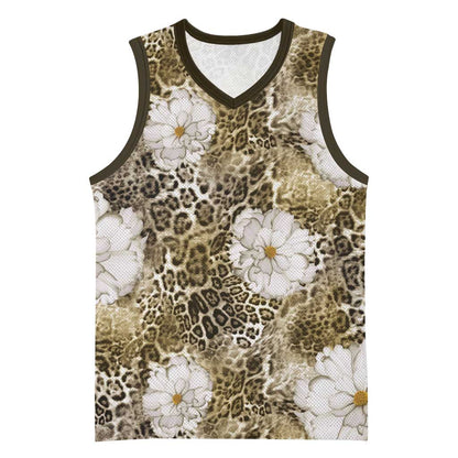 African Leopard Floral Pattern Basketball Jersey Sahara Pearl