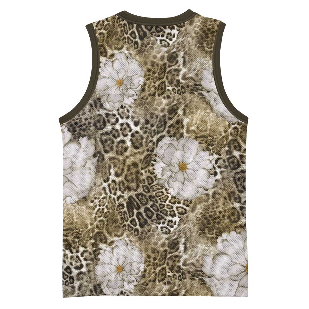 African Leopard Floral Pattern Basketball Jersey Sahara Pearl