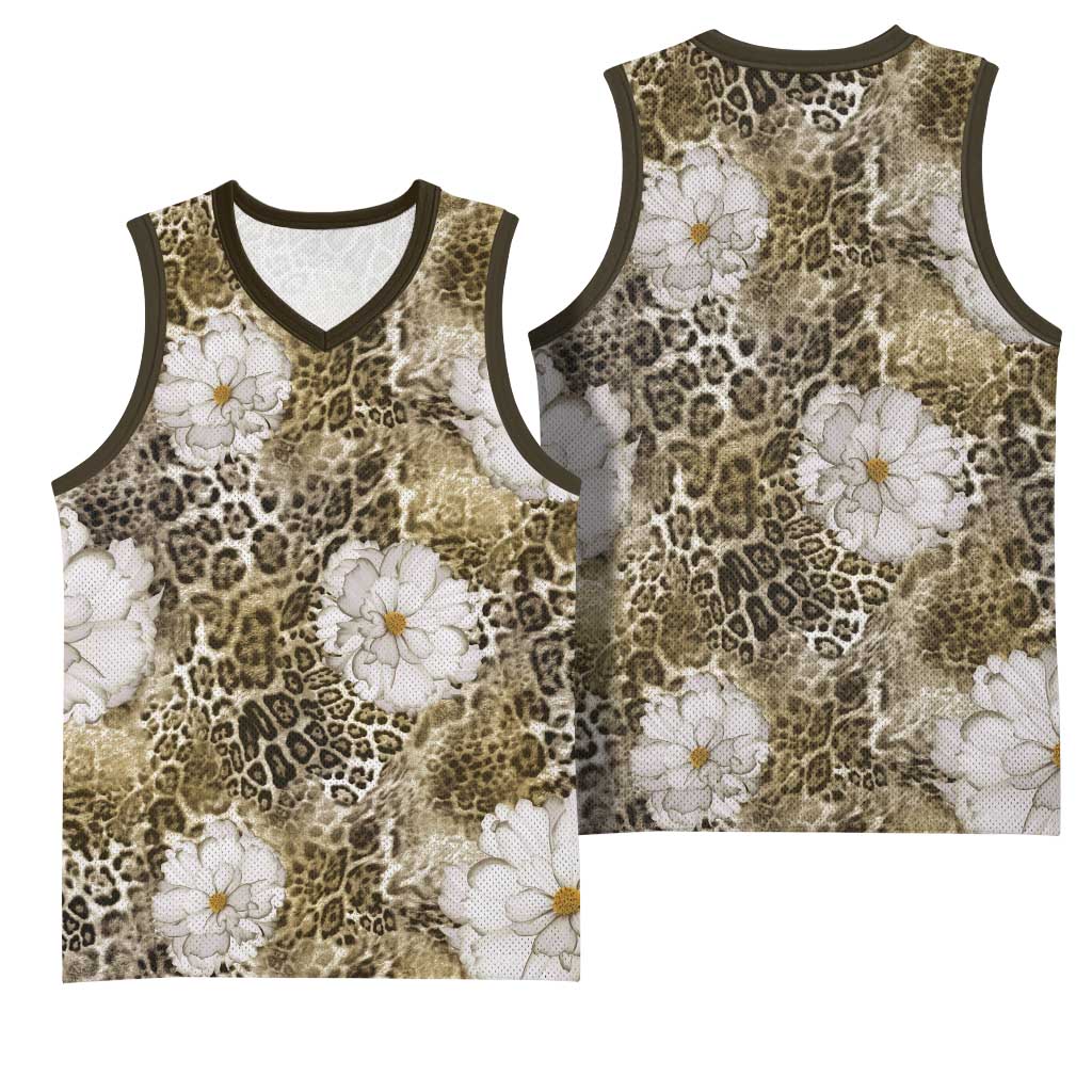 African Leopard Floral Pattern Basketball Jersey Sahara Pearl