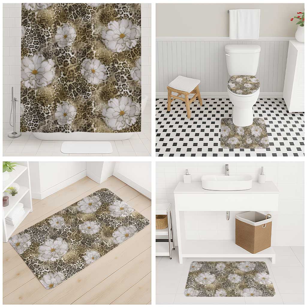 African Leopard Floral Pattern Bathroom Set Sahara Pearl