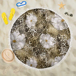 African Leopard Floral Pattern Beach Blanket Sahara Pearl