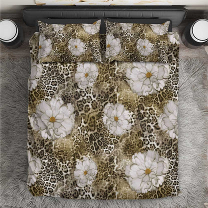 African Leopard Floral Pattern Bedding Set Sahara Pearl