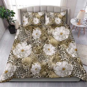African Leopard Floral Pattern Bedding Set Sahara Pearl