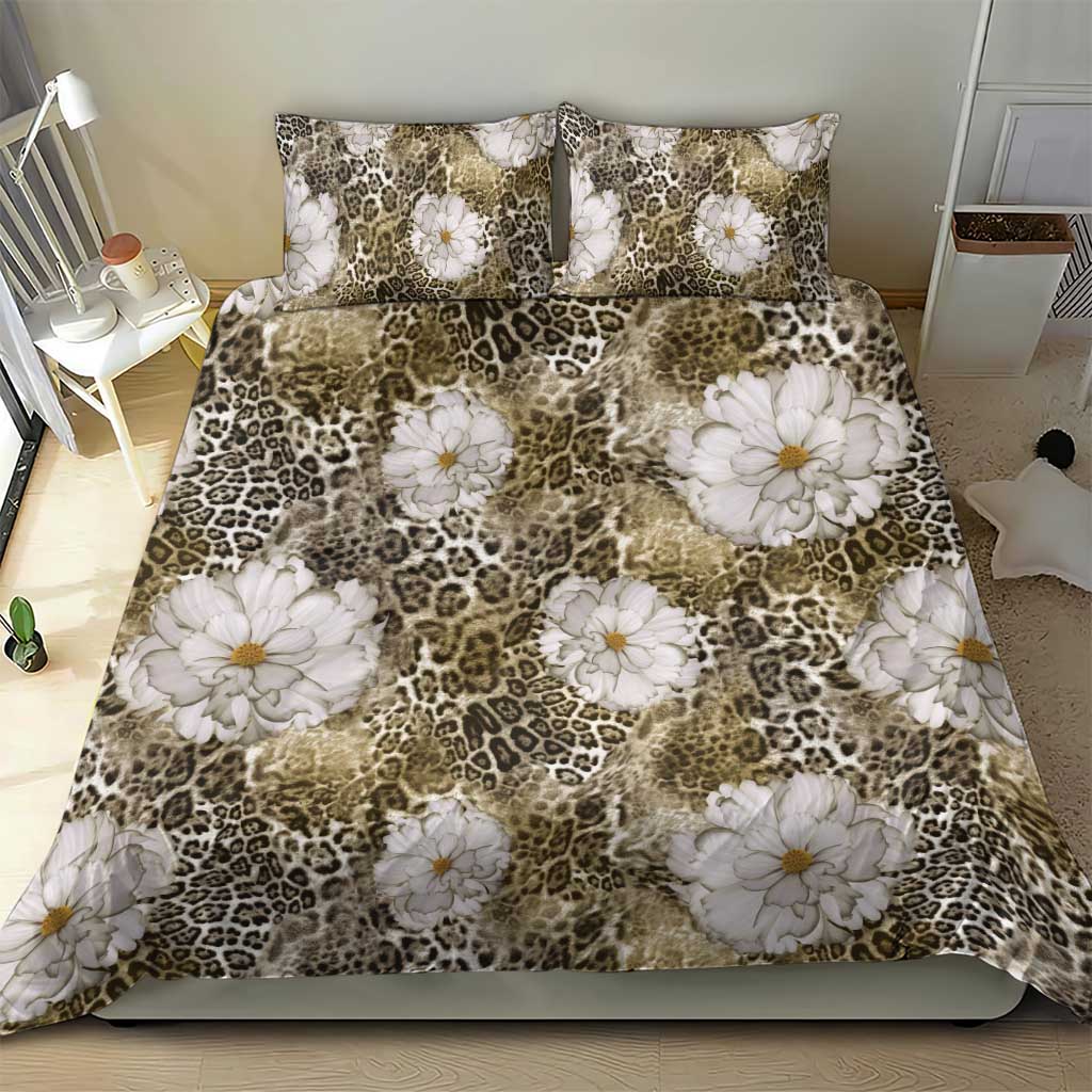 African Leopard Floral Pattern Bedding Set Sahara Pearl