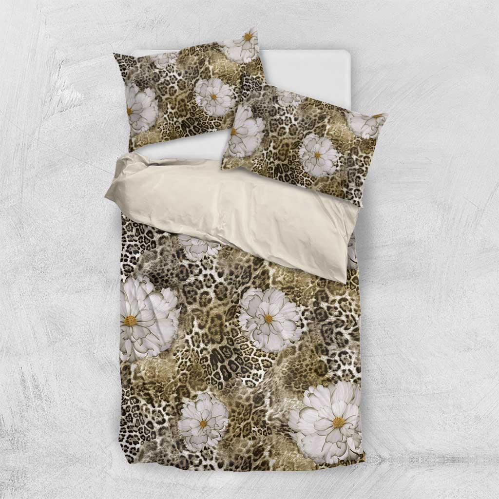 African Leopard Floral Pattern Bedding Set Sahara Pearl