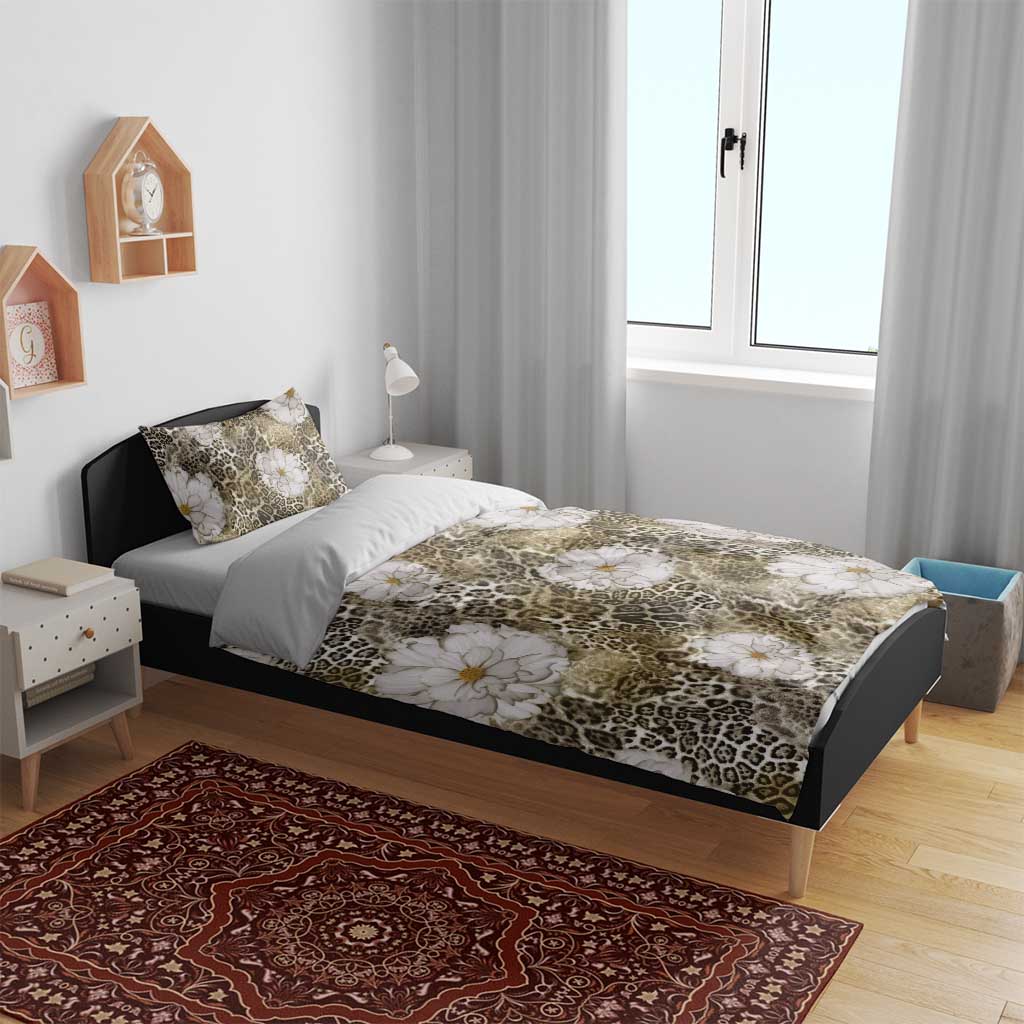 African Leopard Floral Pattern Bedding Set Sahara Pearl