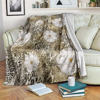 African Leopard Floral Pattern Blanket Sahara Pearl