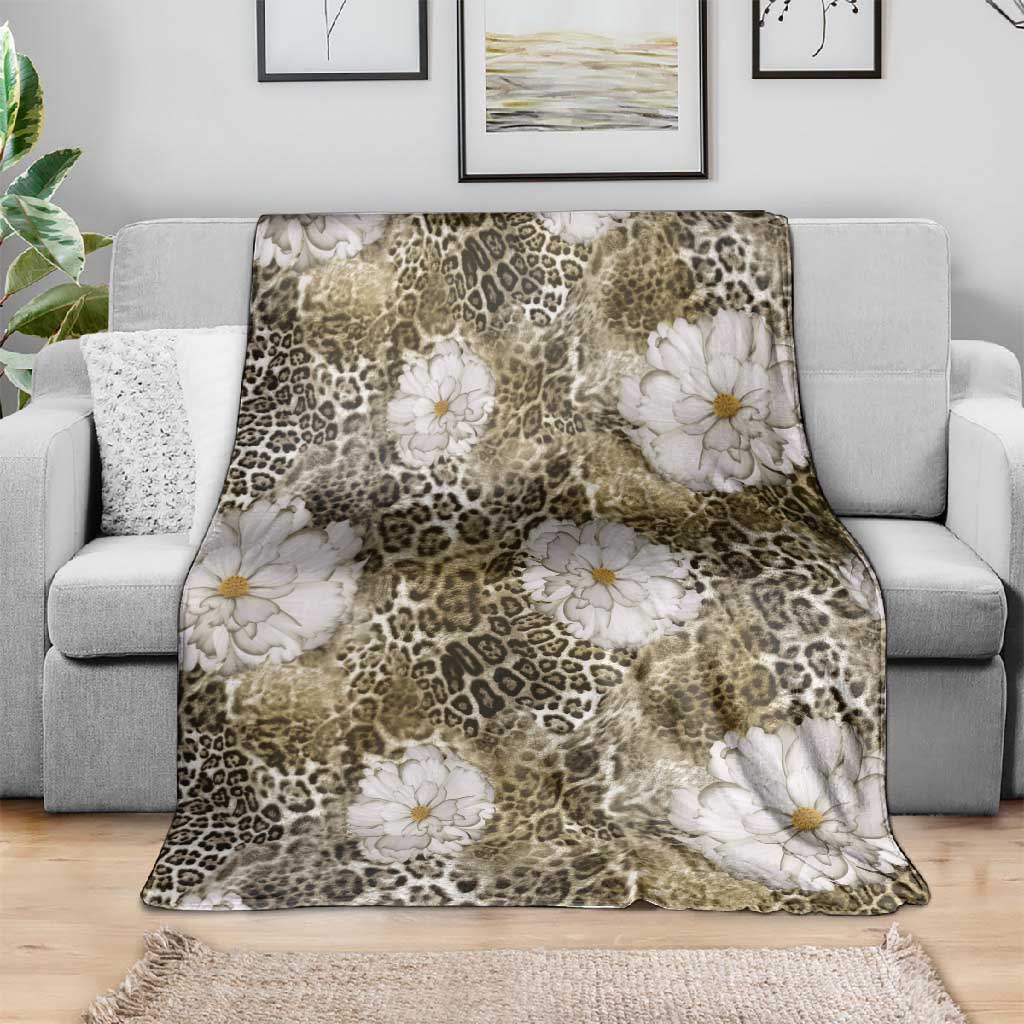 African Leopard Floral Pattern Blanket Sahara Pearl