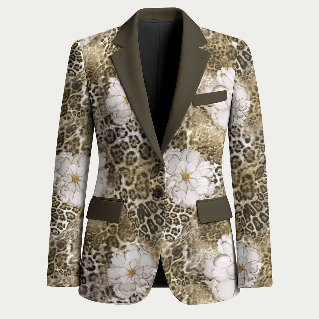 African Leopard Floral Pattern Blazer Sahara Pearl