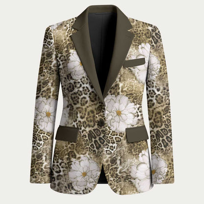 African Leopard Floral Pattern Blazer Sahara Pearl