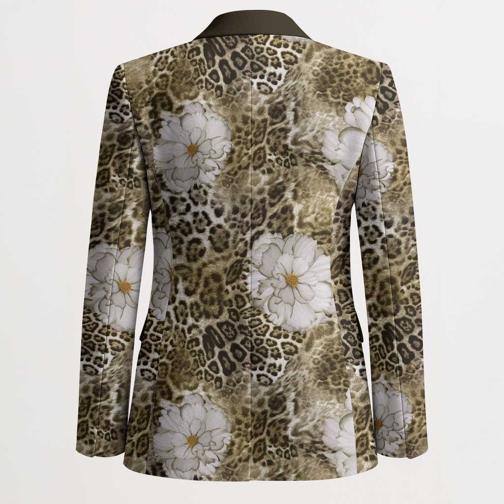 African Leopard Floral Pattern Blazer Sahara Pearl