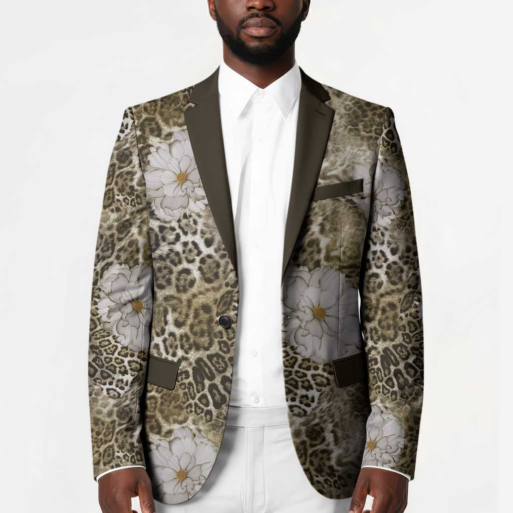 African Leopard Floral Pattern Blazer Sahara Pearl