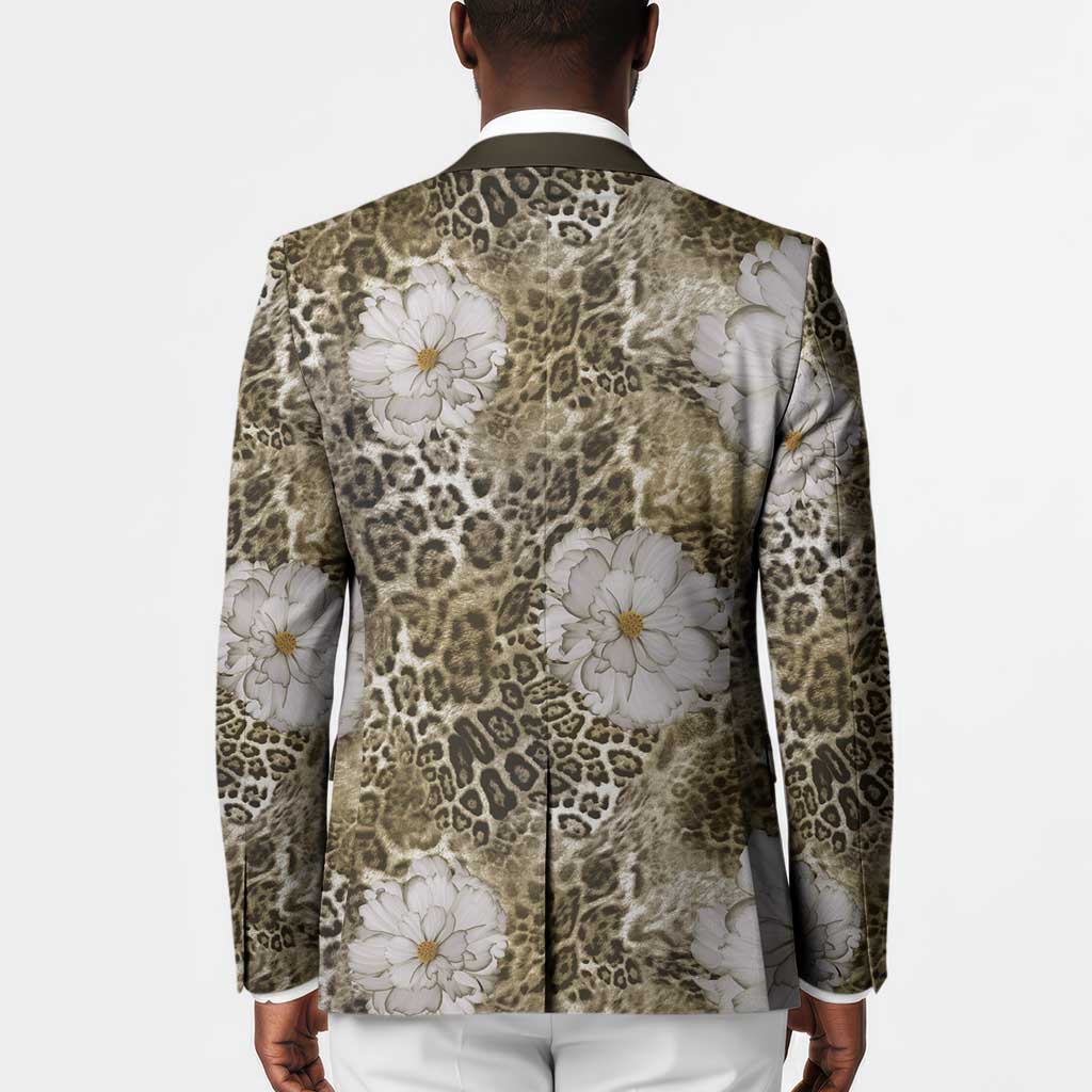 African Leopard Floral Pattern Blazer Sahara Pearl
