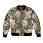 African Leopard Floral Pattern Bomber Jacket Sahara Pearl