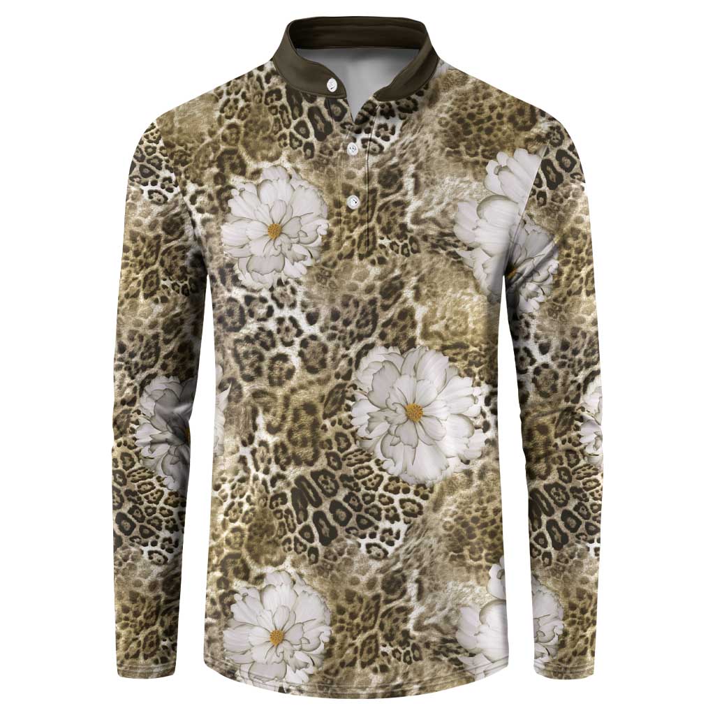 African Leopard Floral Pattern Button Sweatshirt Sahara Pearl