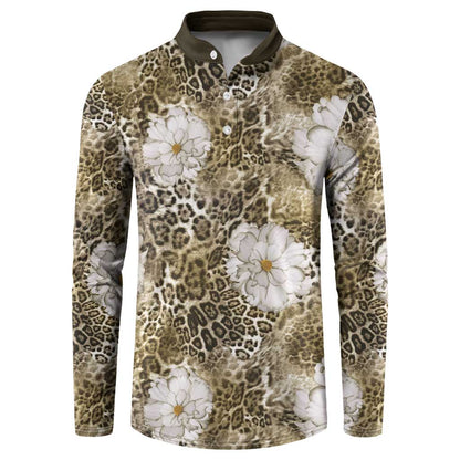 African Leopard Floral Pattern Button Sweatshirt Sahara Pearl