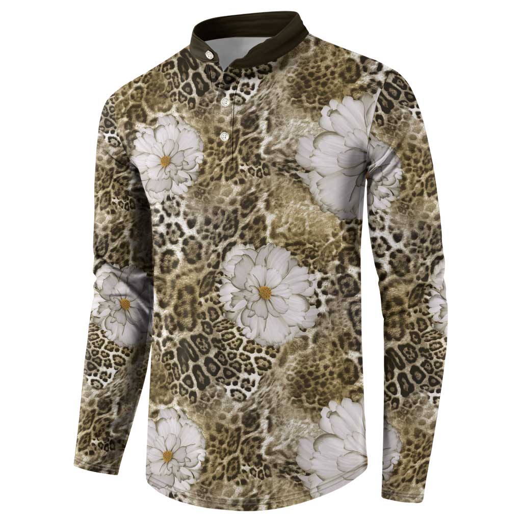 African Leopard Floral Pattern Button Sweatshirt Sahara Pearl