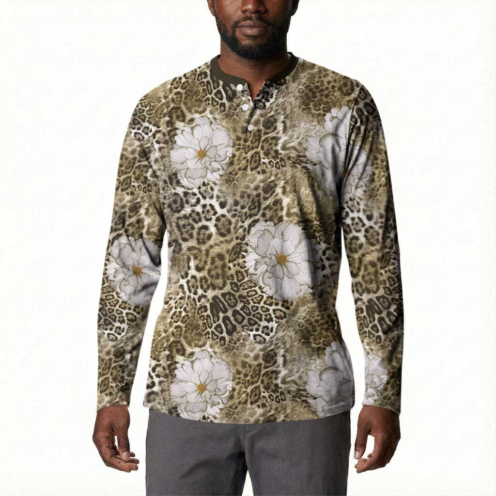 African Leopard Floral Pattern Button Sweatshirt Sahara Pearl
