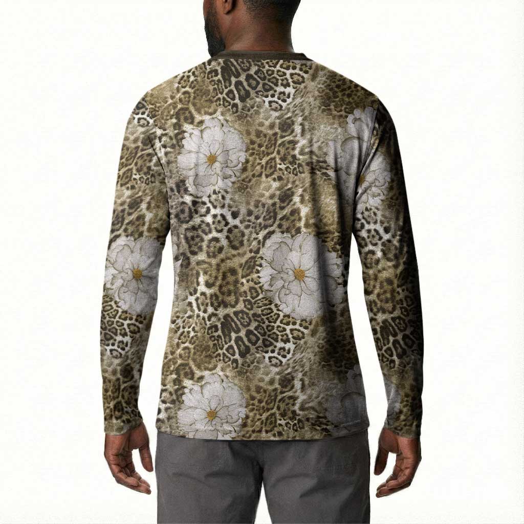 African Leopard Floral Pattern Button Sweatshirt Sahara Pearl