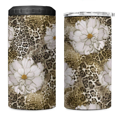 African Leopard Floral Pattern 4 in 1 Can Cooler Tumbler Sahara Pearl