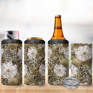 African Leopard Floral Pattern 4 in 1 Can Cooler Tumbler Sahara Pearl