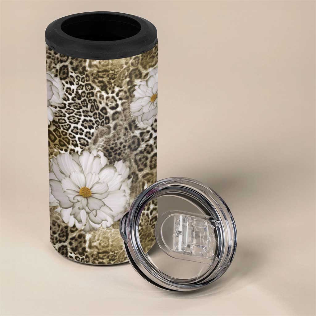 African Leopard Floral Pattern 4 in 1 Can Cooler Tumbler Sahara Pearl
