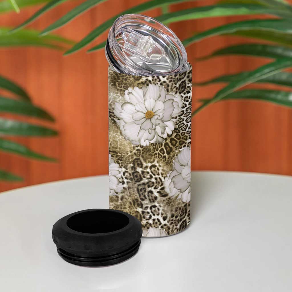 African Leopard Floral Pattern 4 in 1 Can Cooler Tumbler Sahara Pearl