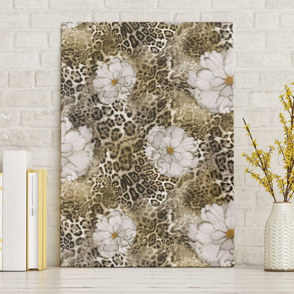 African Leopard Floral Pattern Canvas Wall Art Sahara Pearl
