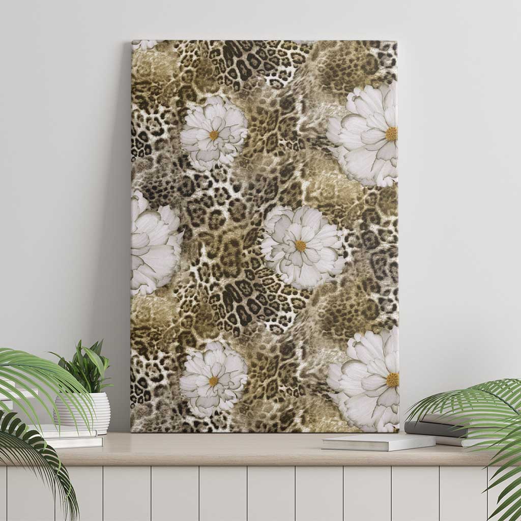 African Leopard Floral Pattern Canvas Wall Art Sahara Pearl