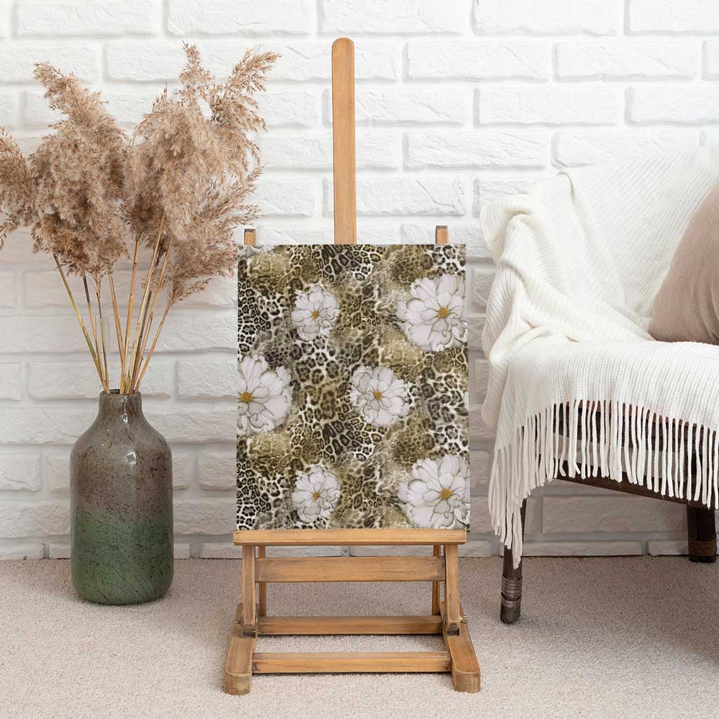 African Leopard Floral Pattern Canvas Wall Art Sahara Pearl