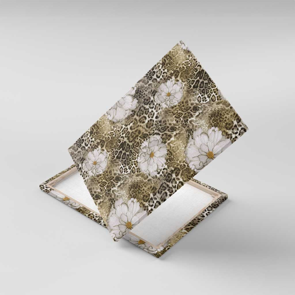 African Leopard Floral Pattern Canvas Wall Art Sahara Pearl