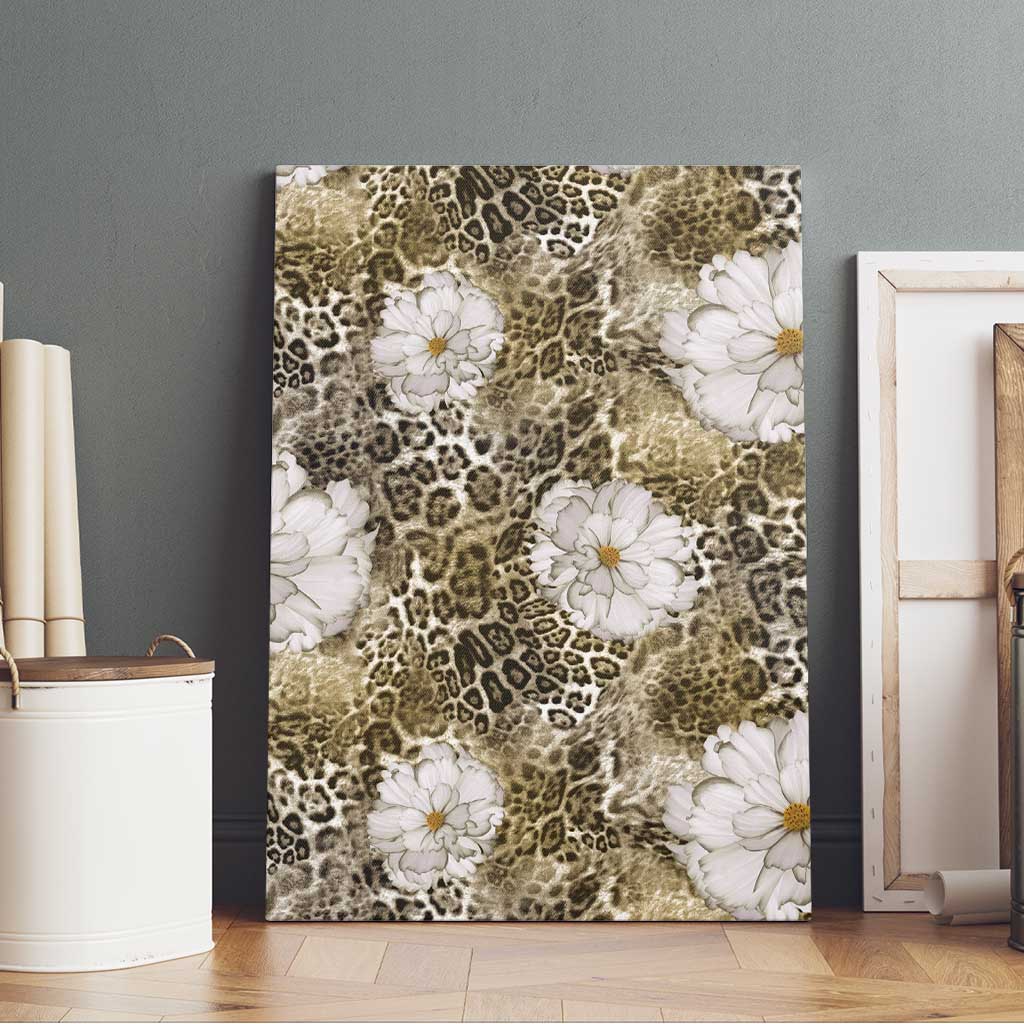 African Leopard Floral Pattern Canvas Wall Art Sahara Pearl