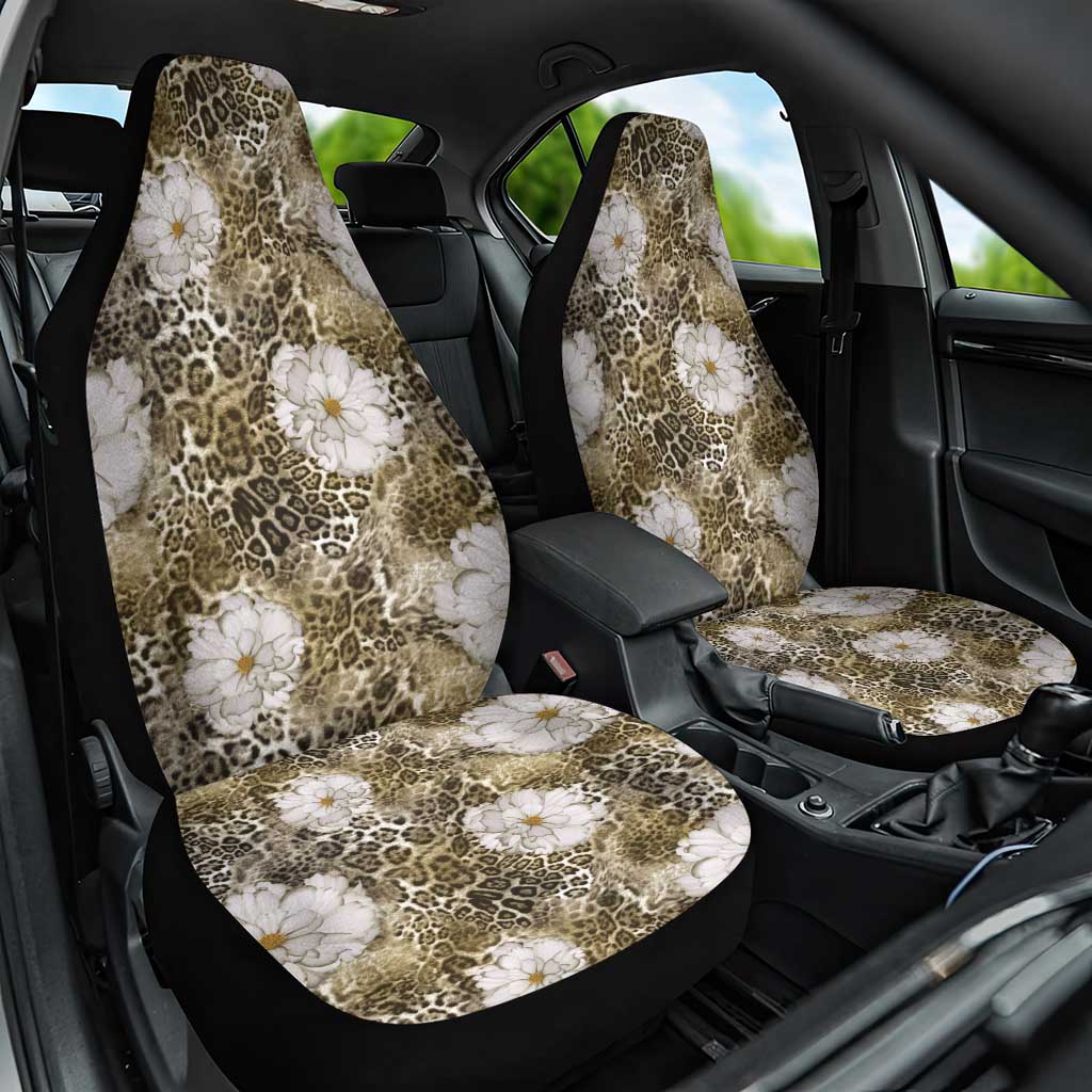 African Leopard Floral Pattern Car Seat Cover Sahara Pearl