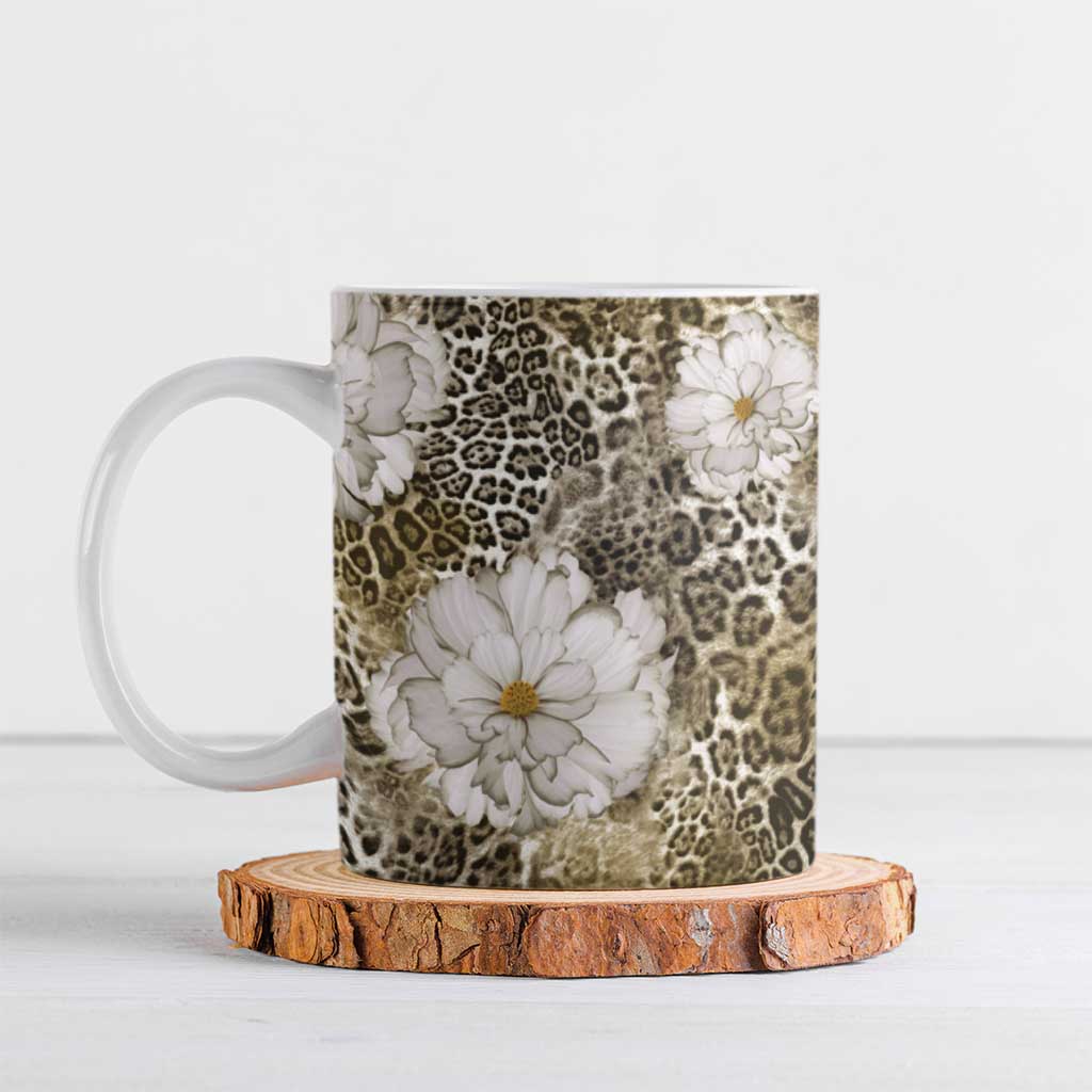 African Leopard Floral Pattern Ceramic Mug Sahara Pearl