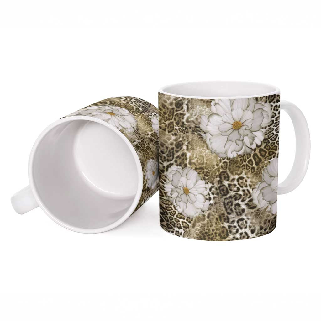 African Leopard Floral Pattern Ceramic Mug Sahara Pearl