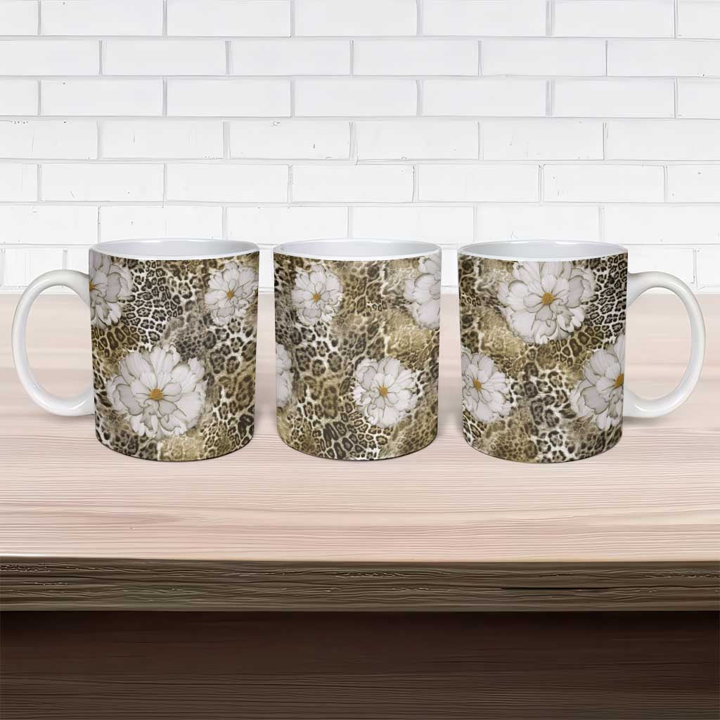 African Leopard Floral Pattern Ceramic Mug Sahara Pearl