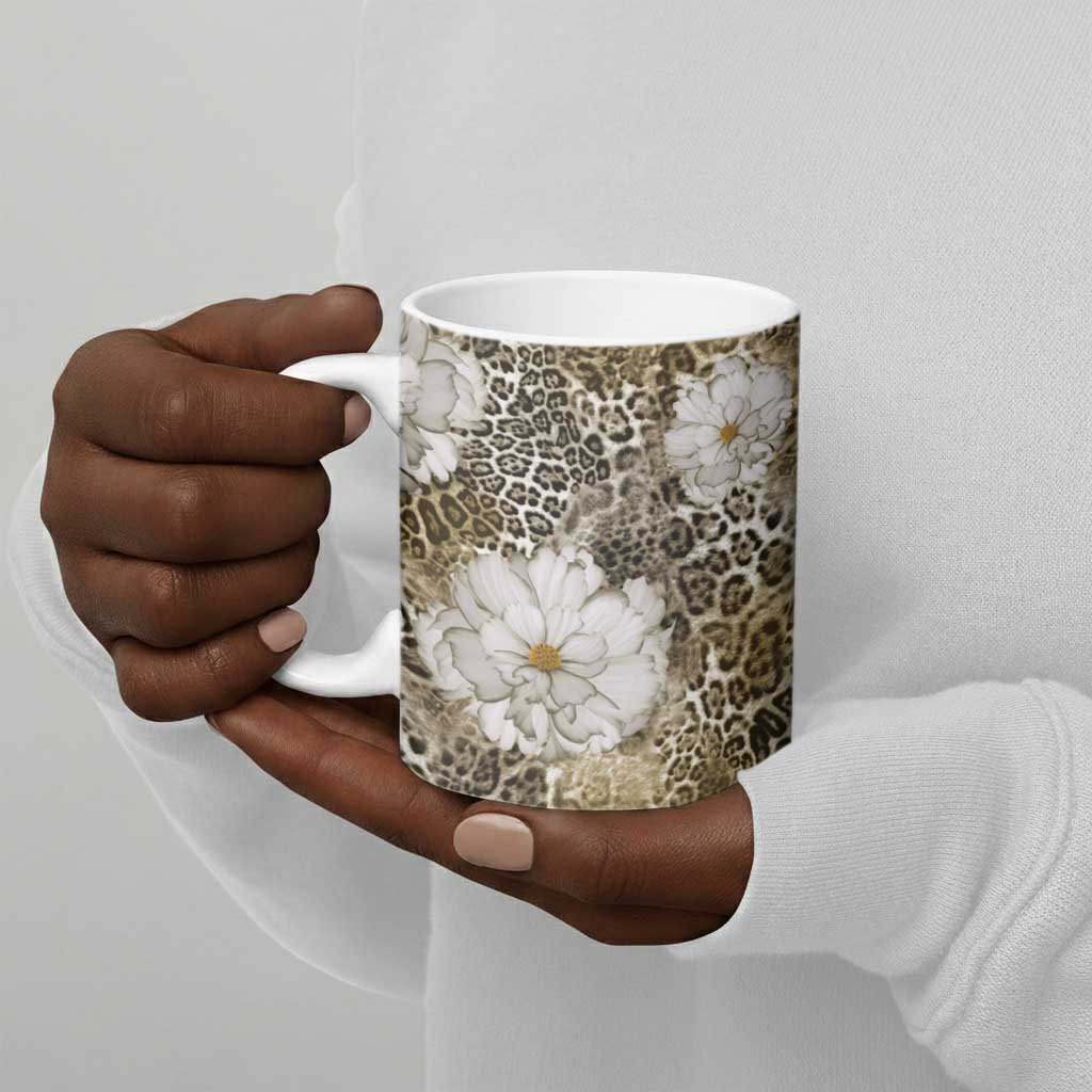 African Leopard Floral Pattern Ceramic Mug Sahara Pearl