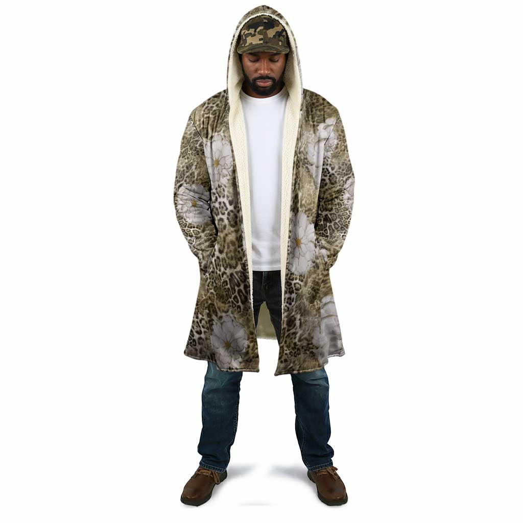 African Leopard Floral Pattern Cloak Sahara Pearl