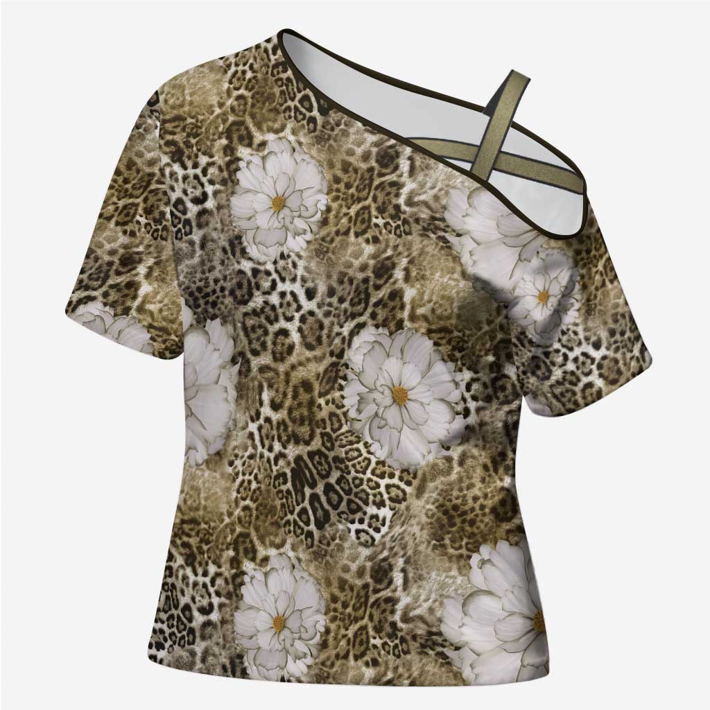 African Leopard Floral Pattern Cross Shoulder Shirt Sahara Pearl
