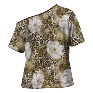 African Leopard Floral Pattern Cross Shoulder Shirt Sahara Pearl
