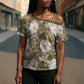 African Leopard Floral Pattern Cross Shoulder Shirt Sahara Pearl
