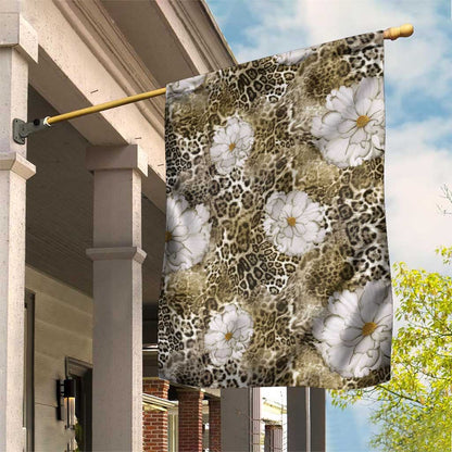 African Leopard Floral Pattern Garden Flag Sahara Pearl