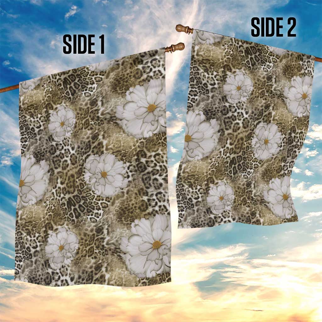 African Leopard Floral Pattern Garden Flag Sahara Pearl